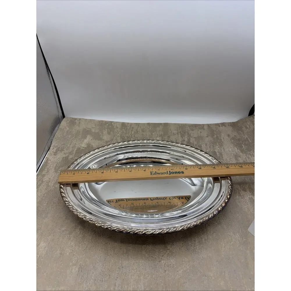 Vintage Silver Plated Oval Serving Tray/ Bowl Rope Design 12”